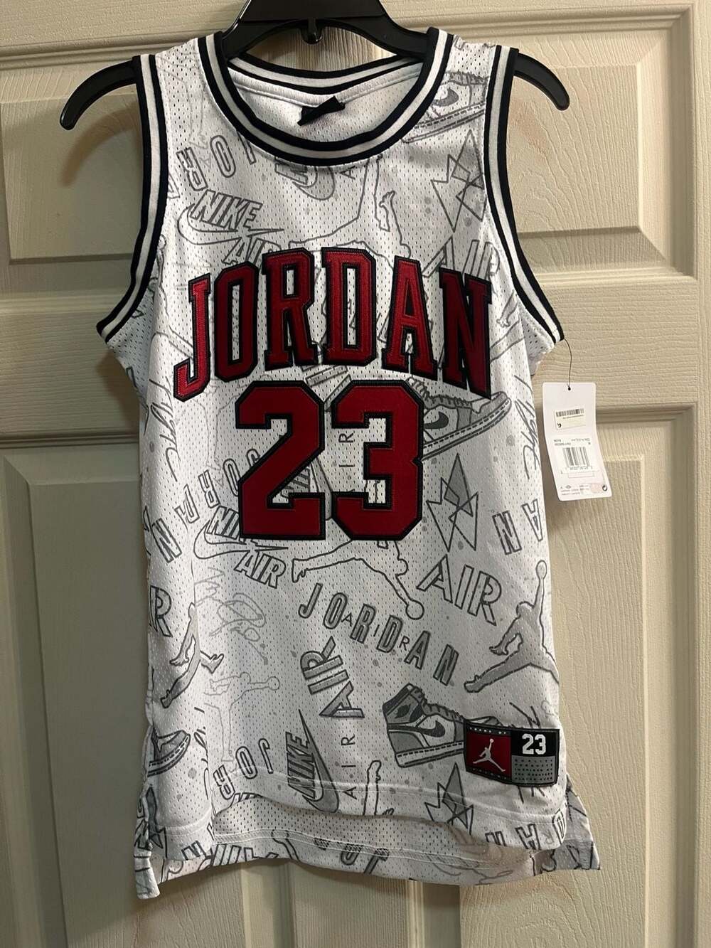 Jordan JDN 23 AOP Grade School Jersey White Gym Red youth